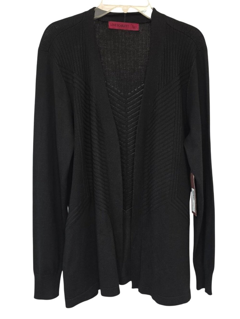 Love Scarlett Cardigan Womens M Black Open Front Chevron Knit Sweater NWT
